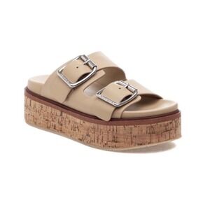 J/Slides Belinda Platform Sandal New 7 Sand Leather Buckle Slide